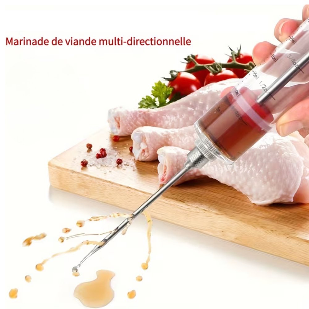 Kit Complet 5 pièces Injecteur de Marinade Grande Capacité 50 mL en Acier Inoxydable