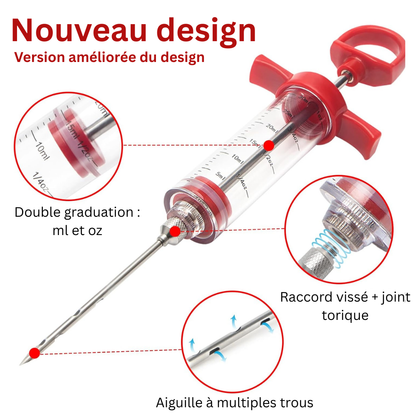 Kit Complet 5 pièces Injecteur de Marinade Grande Capacité 50 mL en Acier Inoxydable