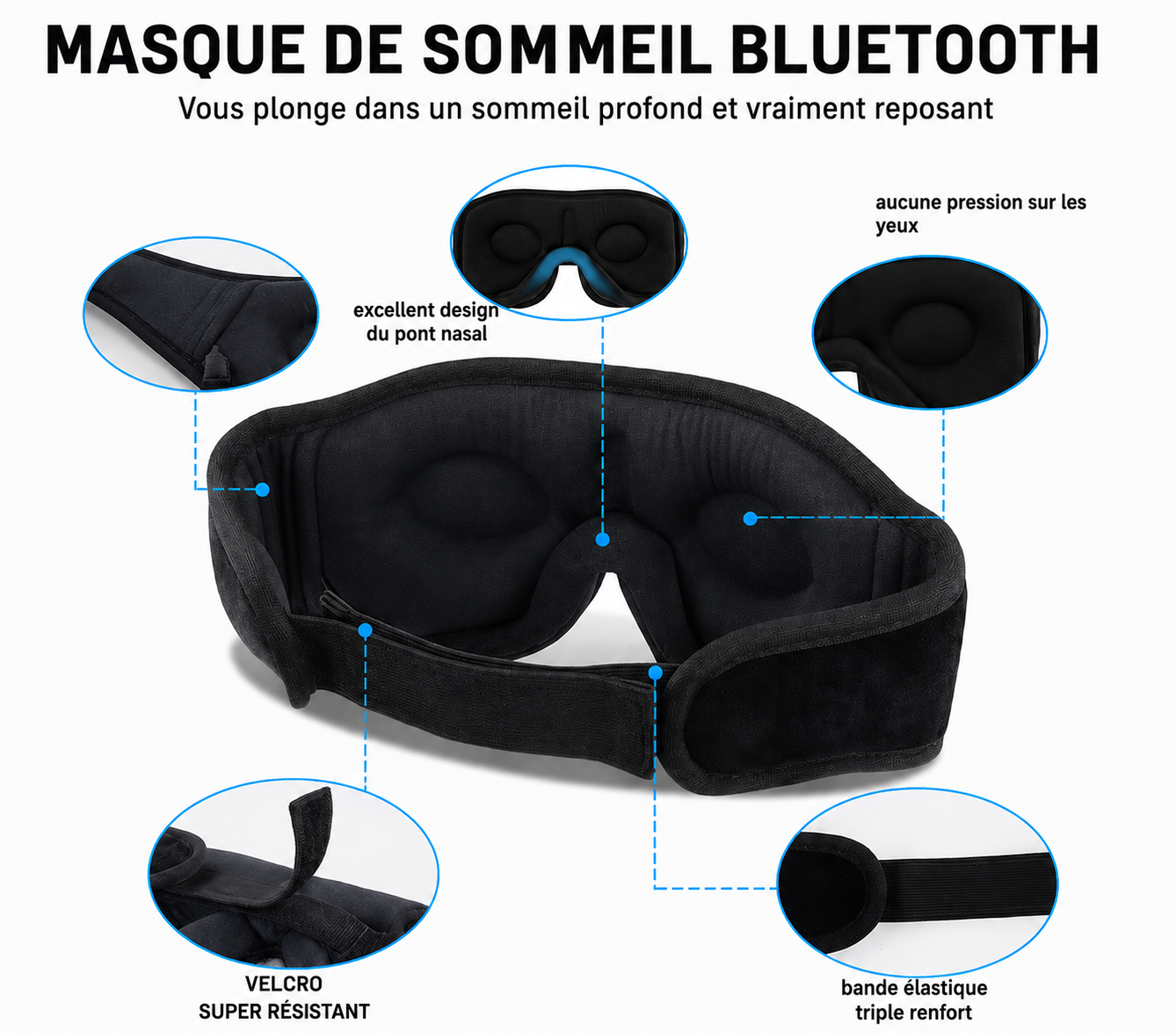 Masque de Sommeil 3D Confort avec Ecouteurs Bluetooth Intégrés