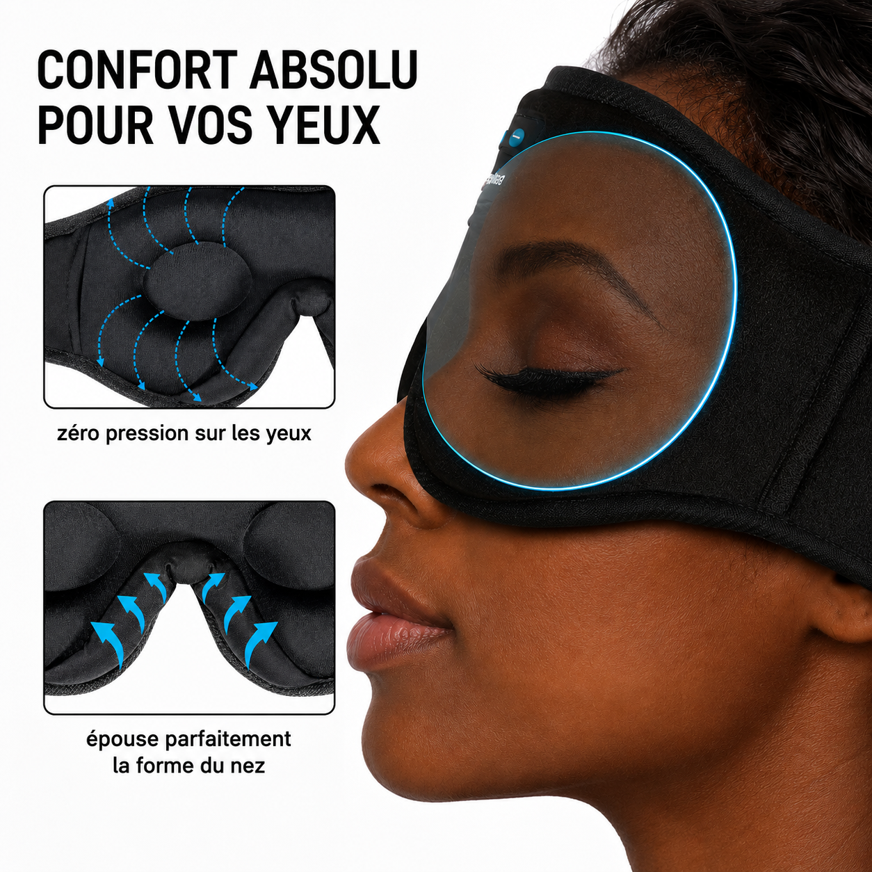Masque de Sommeil 3D Confort avec Ecouteurs Bluetooth Intégrés