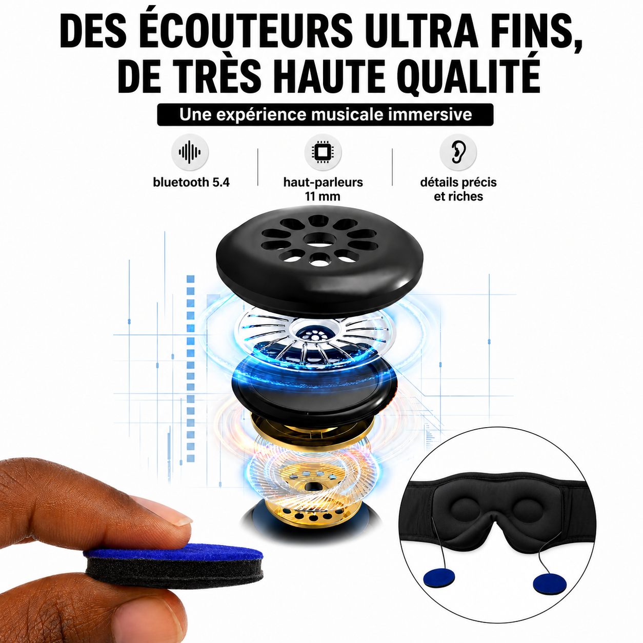 Masque de Sommeil 3D Confort avec Ecouteurs Bluetooth Intégrés