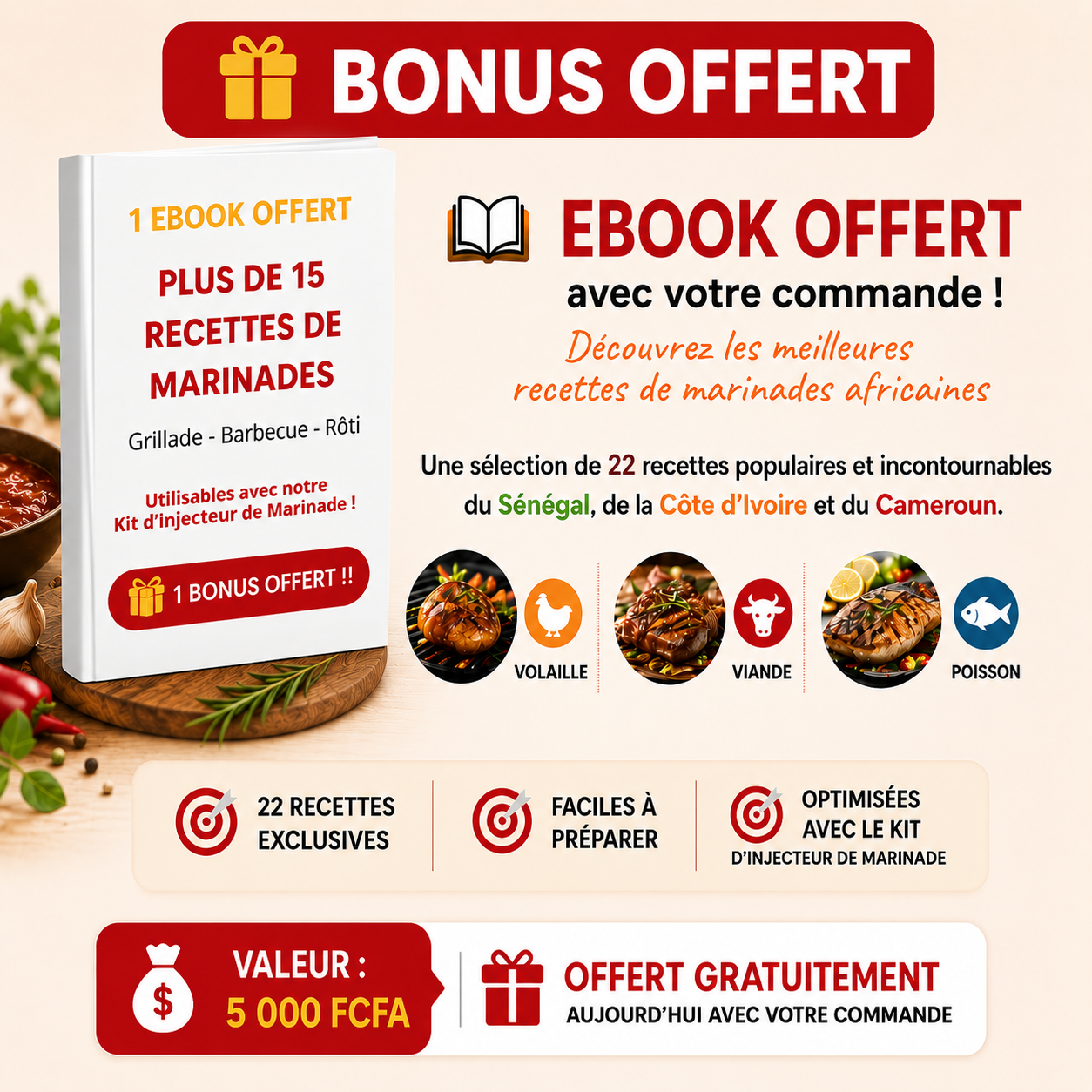 Kit Complet 5 pièces Injecteur de Marinade Grande Capacité 50 mL en Acier Inoxydable