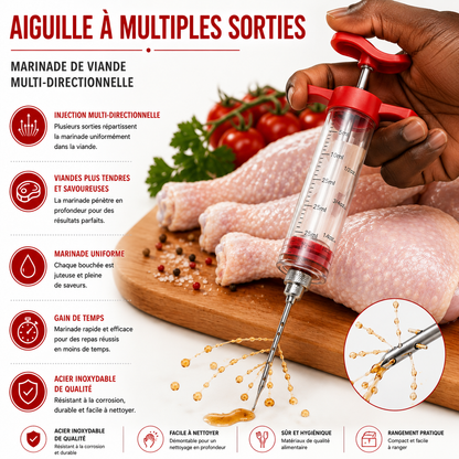 Kit Complet 5 pièces Injecteur de Marinade Grande Capacité 50 mL en Acier Inoxydable