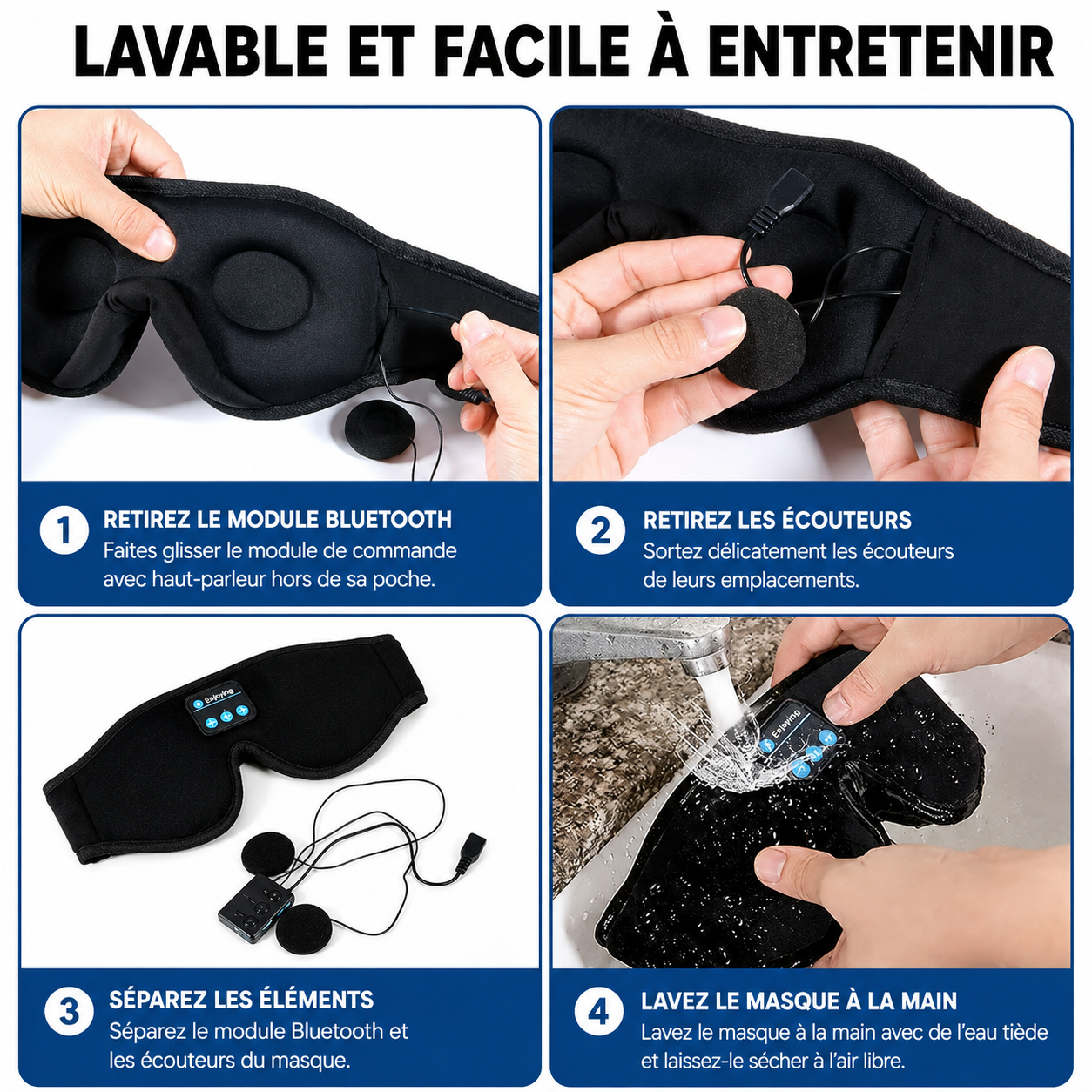 Masque de Sommeil 3D Confort avec Ecouteurs Bluetooth Intégrés
