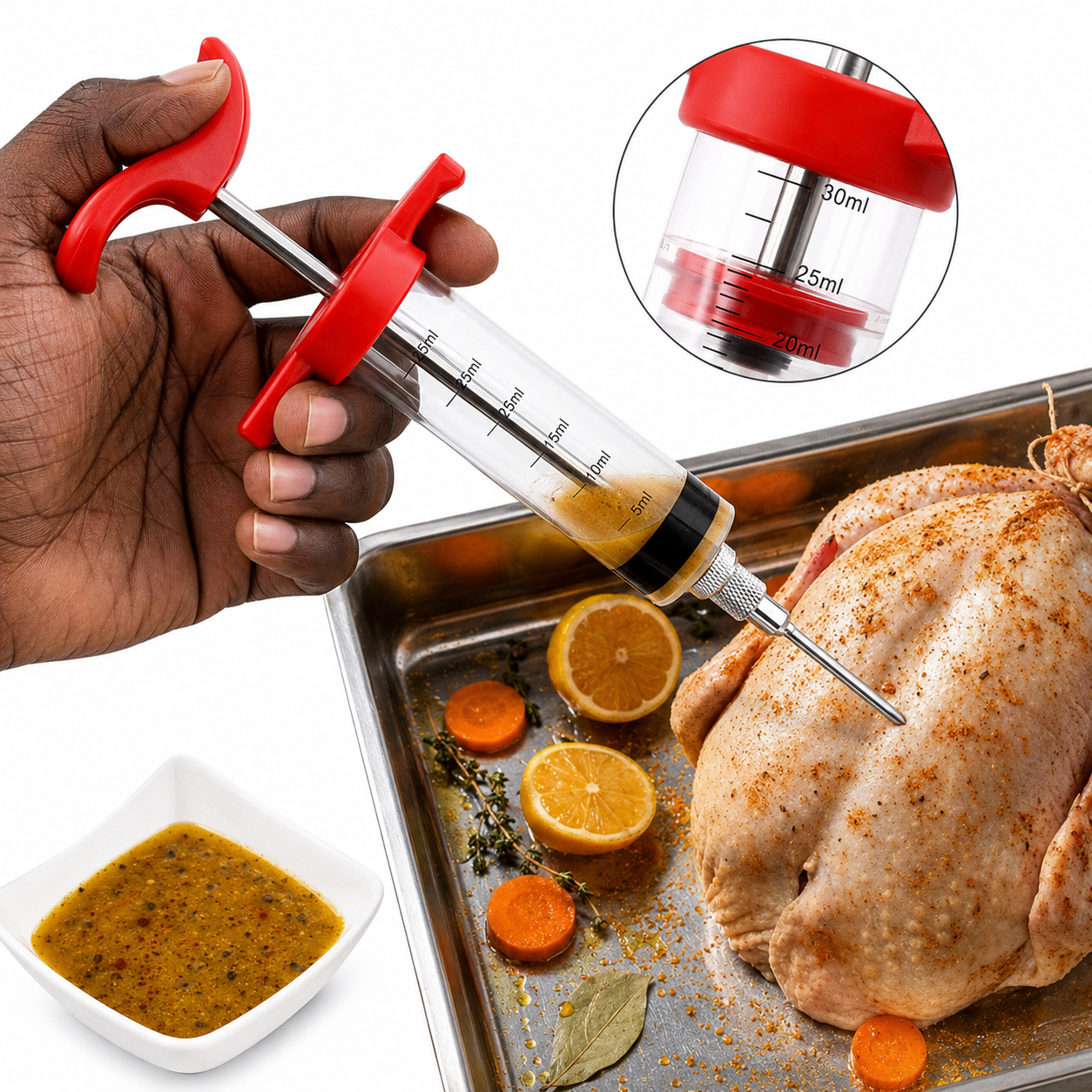 Kit Complet 5 pièces Injecteur de Marinade Grande Capacité 50 mL en Acier Inoxydable