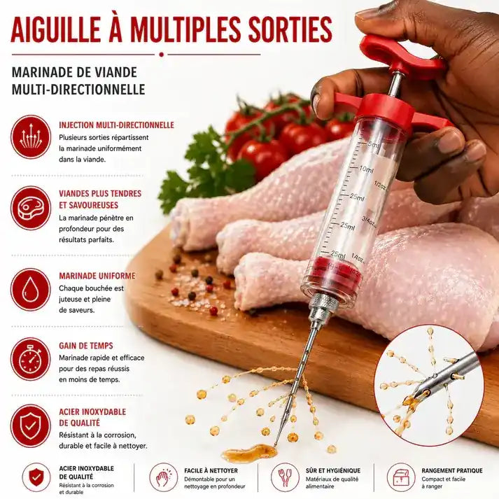 Kit Complet 5 pièces Injecteur de Marinade Grande Capacité 50 mL en Acier Inoxydable
