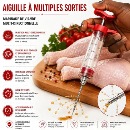Kit Complet 5 pièces Injecteur de Marinade Grande Capacité 50 mL en Acier Inoxydable